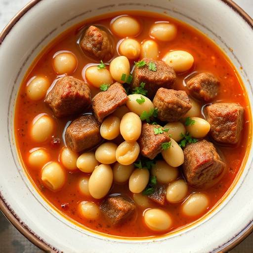 Fabada Asturiana: Estofado de alubias blancas con embutidos asturianos.