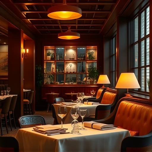 Interior del restaurante Sabores del Sol, ambiente acogedor y mesas elegantemente preparadas