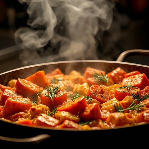 Primer plano de una paella hirviendo en una paellera.